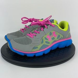 Under Armour Gray/Blue/Pink Athletic Running Shoes 1242015-035 Youth Size 6Y